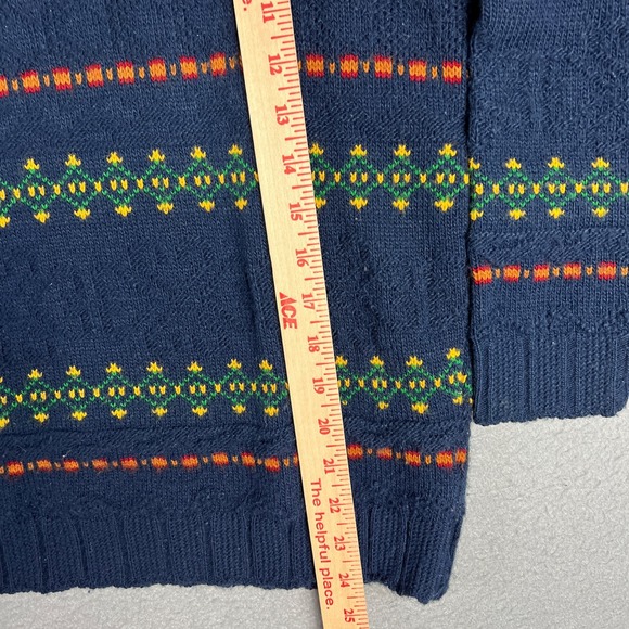 VTG 90s Nordic Fair Isle Knit Sweater Medium Geometric USA Grandpa Cottagecore - Picture 8 of 10